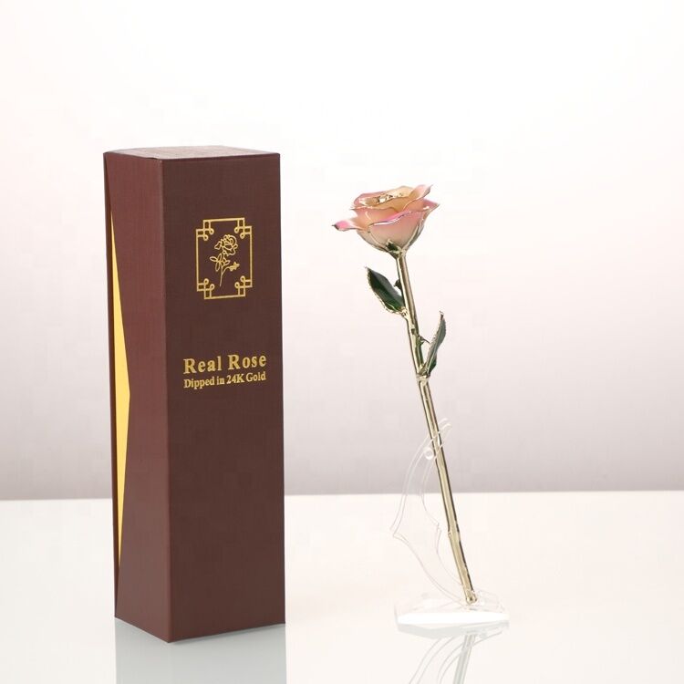 quality Hot Sale Gold Trimmed  Rose Flower Girlfriend Gift 24k Gold Plated Natural Rose for Valentine's Day, Mother's Day Gifts factory