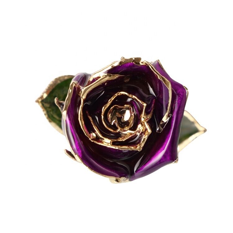 quality Half-blooming  24k Gold Dipped Purple  Rose With  Gift Box Forever Gold Rose for Valentine's Day  Gifts and Decoration factory