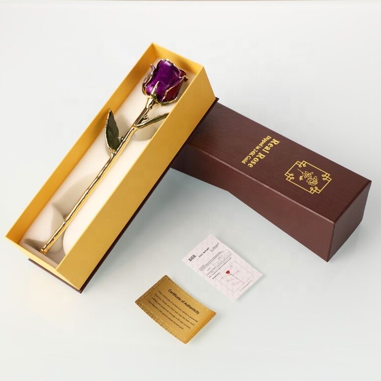 quality Half-blooming  24k Gold Dipped Purple  Rose With  Gift Box Forever Gold Rose for Valentine's Day  Gifts and Decoration factory