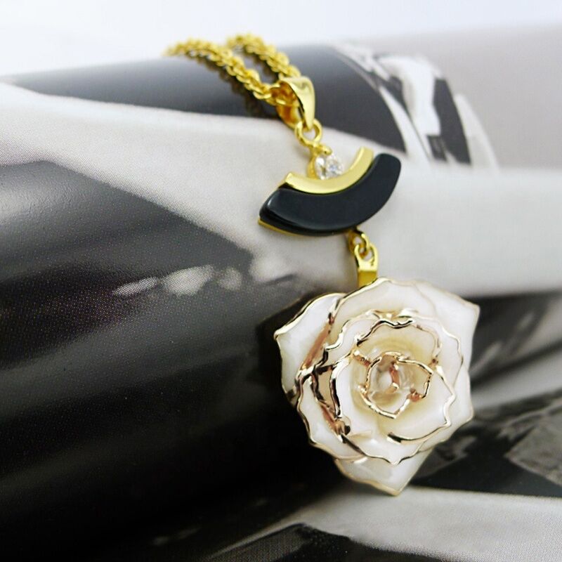 quality 24K Gold Plated  Rose Necklace /Real Rose Dipped in Gold/Gold Plated Natural Rose Necklace for Girlfriend Gift factory