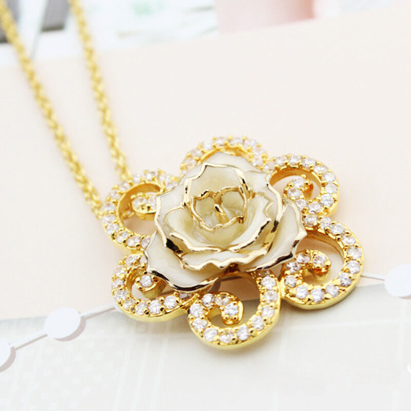 quality 24K Gold Dipped  Rose Necklace /Real Rose Dipped in Gold/Gold Plated Natural Rose Necklace for Mother's Day   Gift factory