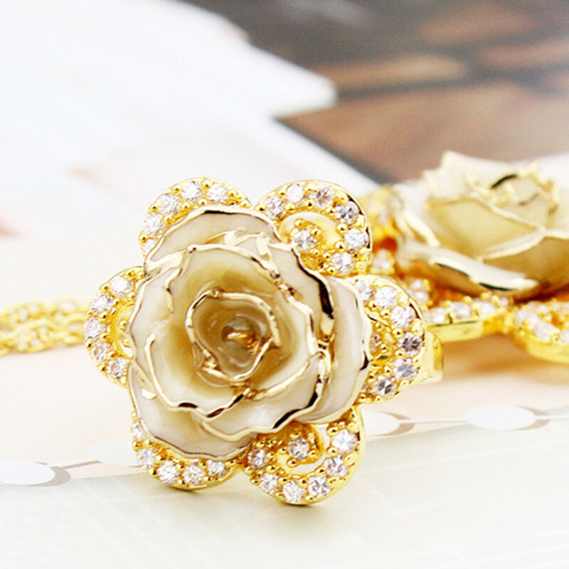 quality 24K Gold Dipped  Rose Necklace /Real Rose Dipped in Gold/Gold Plated Natural Rose Necklace for Mother's Day   Gift factory