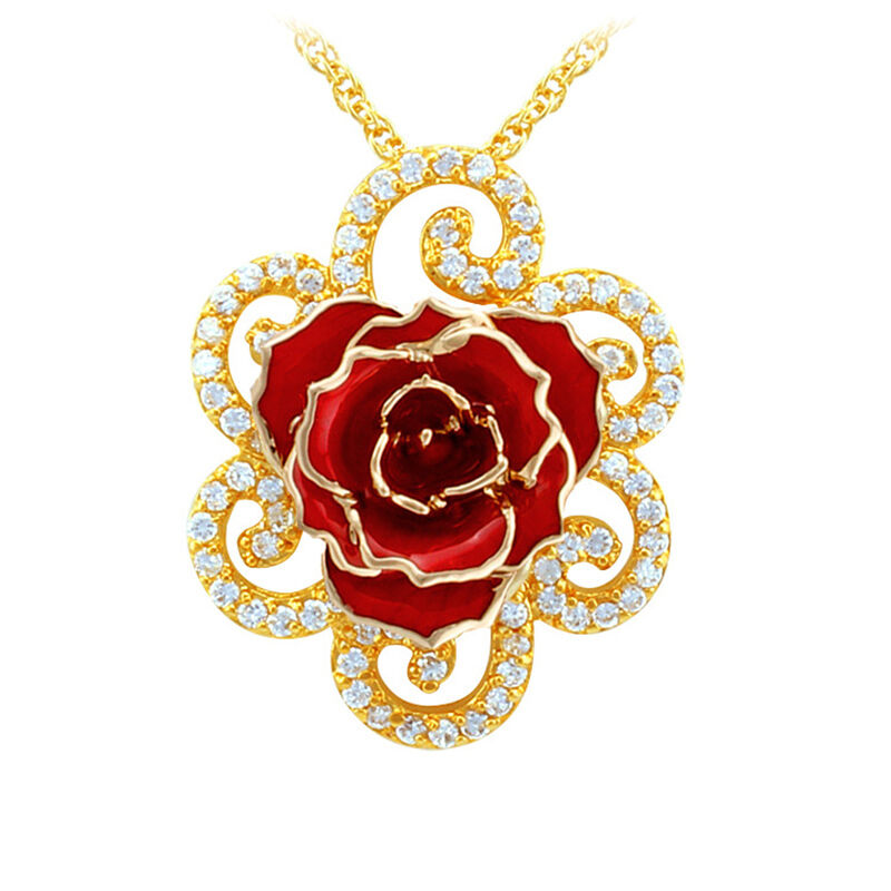 quality 24K Gold Dipped  Rose Necklace /Real Rose Dipped in Gold/Gold Plated Natural Rose Necklace for Mother's Day   Gift factory