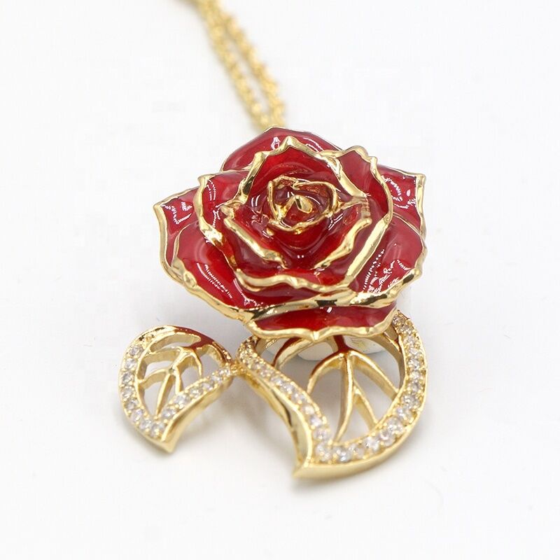 quality 24K Gold Plated  Rose Necklaced/Gold Plated Natural Rose Necklace for Women Necklace , Mother's Day and Christmas    Gift factory