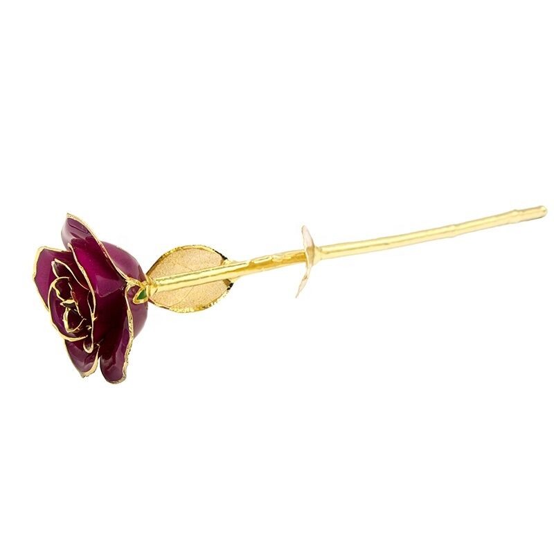 quality 24k Gold Trimmed Purple Rose with Gold Leaf  Girlfriend Gift 24k Gold Plated Natural Rose for Valentine's , Mother's Day Gifts factory