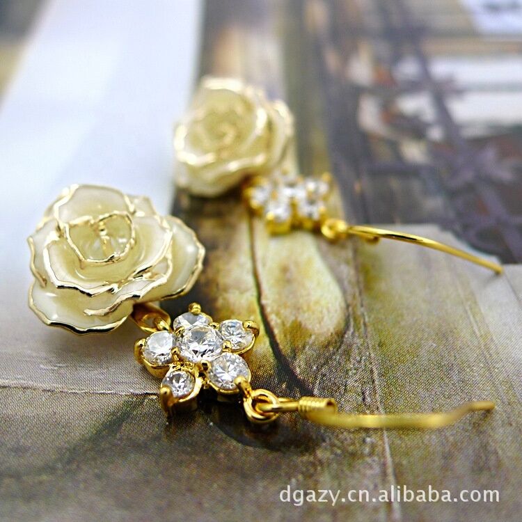quality 24k Gold Dipped Rose Fashion Earrings Gifts for Girlfriend Mother's Day  Preserved  Gold Rose Earrings Manufacture Wholesale factory
