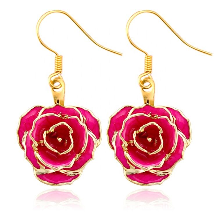 quality 24k Gold Plated Rose Earrings Gifts for Girlfriend  Preserved Flowers Wholesale Hot Rose Earrings factory