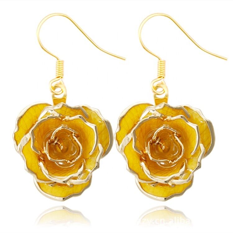 quality 24k Gold Plated Rose Earrings Gifts for Girlfriend  Preserved Flowers Wholesale Hot Rose Earrings factory