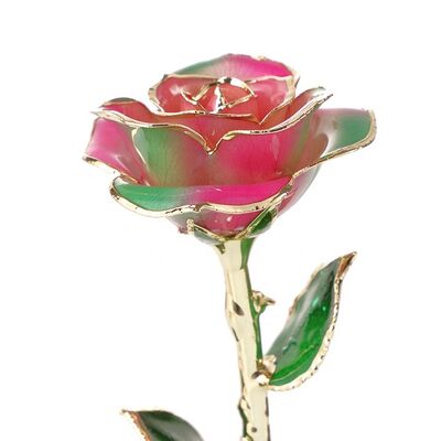 quality Long Stem Rose Dipped in 24k Gold  Gold Trimmed Rose with Gift Box and Clear Display Stand Best Gift for Christmas Gifts factory
