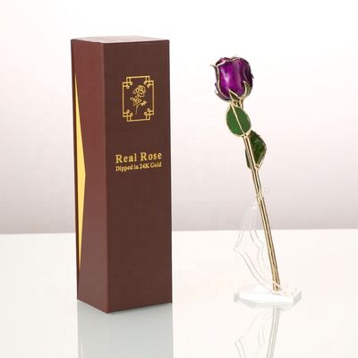 quality Half-blooming  24k Gold Dipped Purple  Rose With  Gift Box Forever Gold Rose for Valentine's Day  Gifts and Decoration factory
