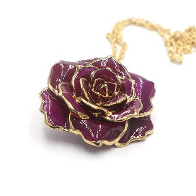 quality Fashion Necklace Wholesale 24K Gold Trimmed Rose Real Rose Dipped in Gold/Gold Plated Natural Rose Necklace for Birthday Gift factory