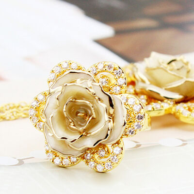 quality 24K Gold Dipped  Rose Necklace /Real Rose Dipped in Gold/Gold Plated Natural Rose Necklace for Mother's Day   Gift factory