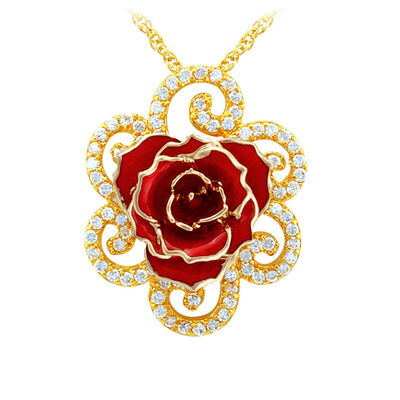 quality 24K Gold Dipped  Rose Necklace /Real Rose Dipped in Gold/Gold Plated Natural Rose Necklace for Mother's Day   Gift factory