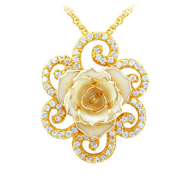 quality 24K Gold Dipped  Rose Necklace /Real Rose Dipped in Gold/Gold Plated Natural Rose Necklace for Mother's Day   Gift factory