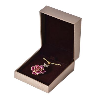 quality 24K Gold Trimmed Rose Necklaced/Gold Plated Natural Rose Necklace Preserved Real Flower  for Mother's Day and Christmas   Gift factory