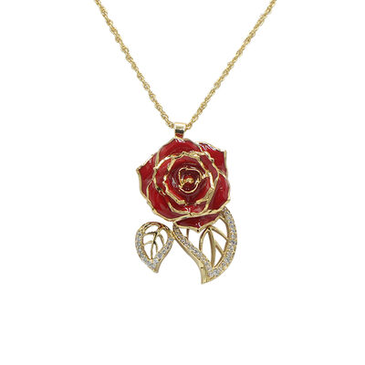 quality 24K Gold Plated  Rose Necklaced/Gold Plated Natural Rose Necklace for Women Necklace , Mother's Day and Christmas    Gift factory