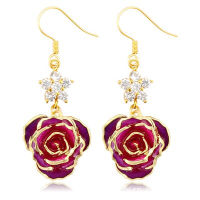 quality 24k Gold Dipped Rose Fashion Earrings Gifts for Girlfriend Mother's Day  Preserved  Gold Rose Earrings Manufacture Wholesale factory