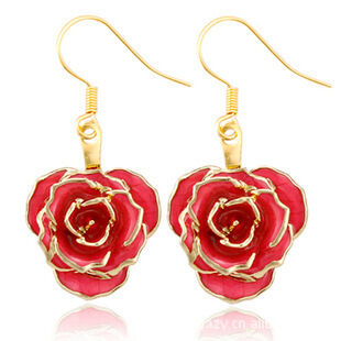 quality 24k Gold Plated Rose Earrings Gifts for Girlfriend  Preserved Flowers Wholesale Hot Rose Earrings factory