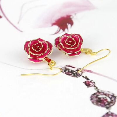 quality 24k Gold Plated Rose Earrings Gifts for Girlfriend  Preserved Flowers Wholesale Hot Rose Earrings factory