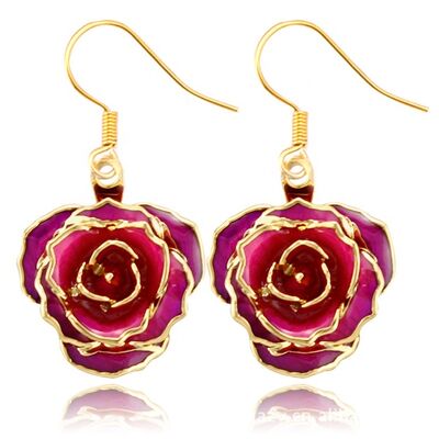 quality 24k Gold Plated Rose Earrings Gifts for Girlfriend  Preserved Flowers Wholesale Hot Rose Earrings factory